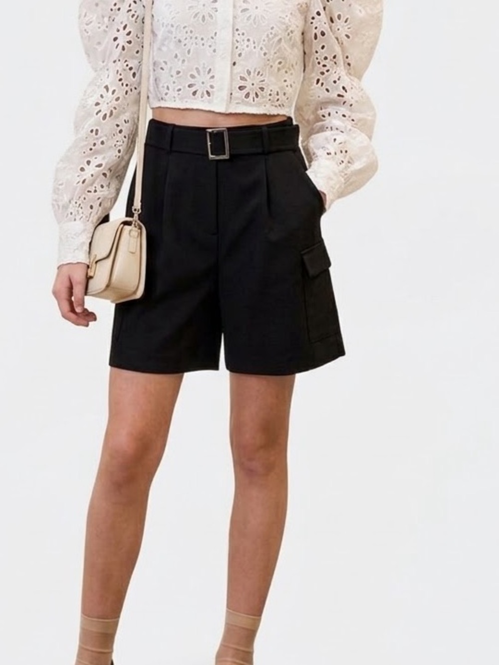 Zara Belted Black High Waisted Pleated Tailored Dress Shorts Girls 13 14